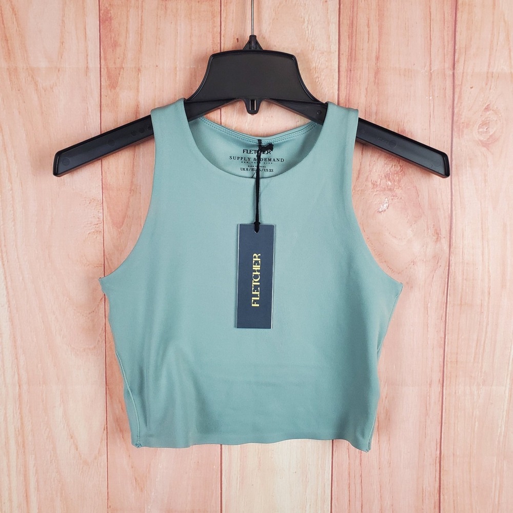 Fletcher x Supply & Demand Cropped Tank Top Womens XS Sage Seamless Athletic